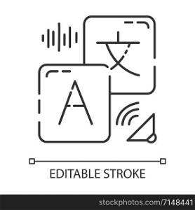 Translation services linear icon. Instant audio translation. Online dictionary. Audible pronunciation. Thin line illustration. Contour symbol. Vector isolated outline drawing. Editable stroke
