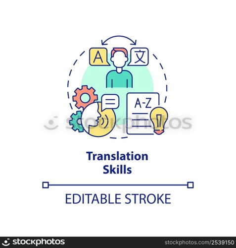 Translation skills concept icon. In demand additional skill abstract idea thin line illustration. Passion for language. Isolated outline drawing. Editable stroke. Arial, Myriad Pro-Bold fonts used. Translation skills concept icon