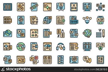 Translator app icons set outline vector. App web. People site thin line color flat on white isolated. Translator app icons set vector line color