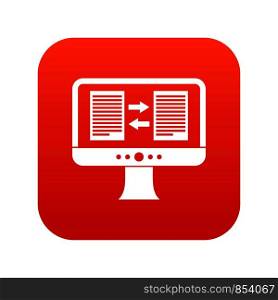 Translator app on the screen of computer icon digital red for any design isolated on white vector illustration. Translator app on the screen of computer icon digital red