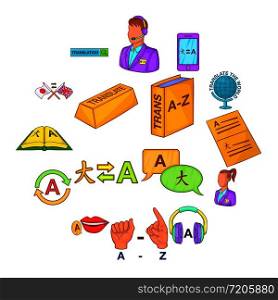 Translator icons set in cartoon style. Language interpreter set collection vector illustration. Translator icons set cartoon style