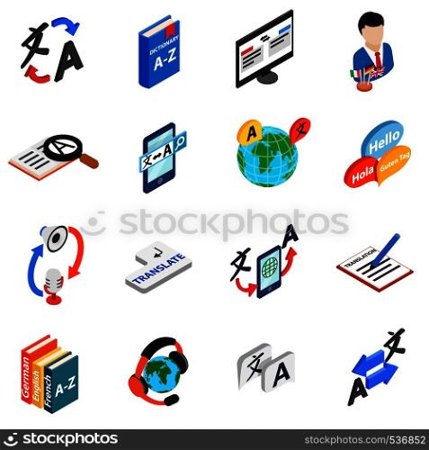 Translator icons set in isometric 3d style on a white background. Translator icons set, isometric 3d style