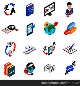 Translator icons set in isometric 3d style on a white background. Translator icons set, isometric 3d style