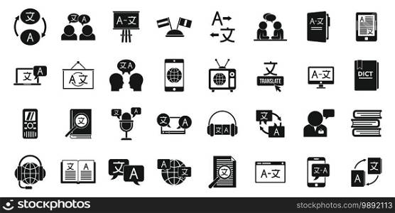 Translator icons set. Simple set of translator vector icons for web design on white background. Translator icons set, simple style