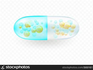 Translucent pill isolated on transparent background. Vector illustration.