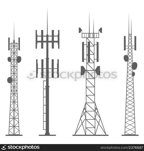 Transmission cellular towers silhouette. Mobile and radio ...