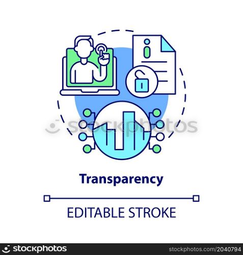 Transparency concept icon. Urban management. Public access to urban services information abstract idea thin line illustration. Vector isolated outline color drawing. Editable stroke. Transparency concept icon