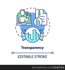 Transparency concept icon. Urban management. Public access to urban services information abstract idea thin line illustration. Vector isolated outline color drawing. Editable stroke. Transparency concept icon