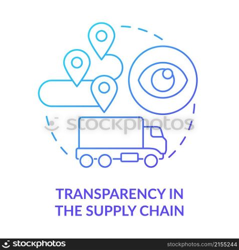 Transparency in supply chain blue gradient concept icon. Access to information abstract idea thin line illustration. Isolated outline drawing. Roboto-Medium, Myriad Pro-Bold fonts used. Transparency in supply chain blue gradient concept icon