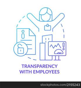 Transparency with employee blue gradient concept icon. Trustful company business abstract idea thin line illustration. Isolated outline drawing. Roboto-Medium, Myriad Pro-Bold fonts used. Transparency with employee blue gradient concept icon