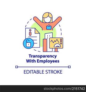 Transparency with employee concept icon. Responsible company business abstract idea thin line illustration. Isolated outline drawing. Editable stroke. Roboto-Medium, Myriad Pro-Bold fonts used. Transparency with employee concept icon