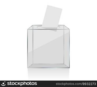 transparent ballot box with voting paper in hole. transparent ballot box