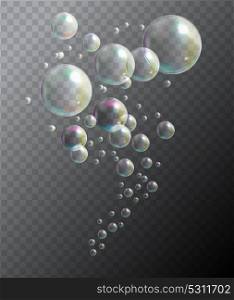 Transparent Bubbles on Black Background. Vector Illustration. Transparent Bubbles on Black Background