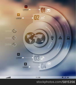 Transparent business Infographics, plat elements. Shadows options, diagram on blur landscape can be used for workflow layout, banner, step up options, number options, web template