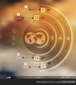 Transparent business Infographics, plat elements. Shadows options, diagram on blur landscape can be used for workflow layout, banner, step up options, number options, web template