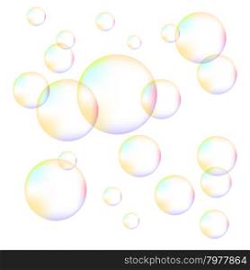 Transparent Colorful Foam Bubbles Isolated on White Background. Transparent Colorful Foam Bubbles
