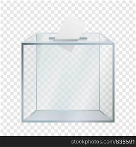 Transparent election box mockup. Realistic illustration of transparent election box vector mockup for on transparent background. Transparent election box mockup, realistic style