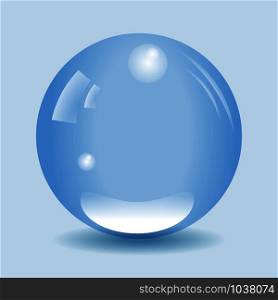Transparent flattened water drop with blue background. Transparent blue water drop