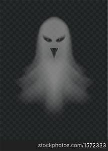 Transparent ghost. Scary halloween night ghoul. Dead spirit with angry face expression. Flying horror demon or spooky phantom silhouette. Evil poltergeist isolated vector illustration. Transparent ghost. Scary halloween night ghoul. Dead spirit with angry face expression. Flying horror demon