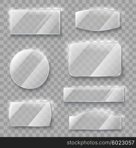 Transparent Glass Plates. Transparent glass plates with flares for web design and presentations on seamless background vector illustration