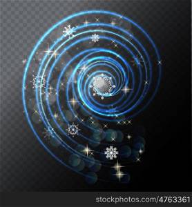 Transparent Glossy Frame with Lights, Snowflakes on Gray Background. Vector Illustration. EPS10