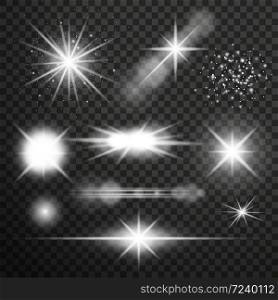 Transparent glow light effect. Star burst with sparkles.lens flares star lights and glow