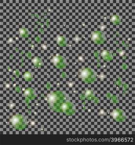 Transparent Green Bubbles Isolated on Checkered Background. Transparent Green Bubbles Isolated