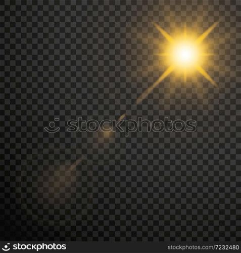 Transparent lens flares glow light effect. Star burst with gold sparkles.