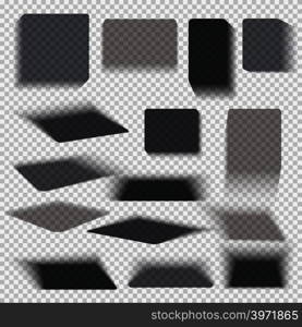 Transparent paper and objects box square shadows isolated. Wall and floor drop shadow vector collection. Empty transparent shade, illustration of dark shadow from box. Transparent paper and objects box square shadows isolated. Wall and floor drop shadow vector collection