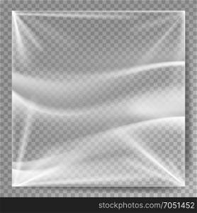 Transparent Polyethylene Vector. Plastic Warp Template For Your Design. Wrinkled Surface For Realistic Effect. Isolated On Transparent Background Illustration. Transparent Polyethylene Vector. Plastic Wrap Texture. Stretched Polyethylene Cover. Isolated On Transparent Background Illustration