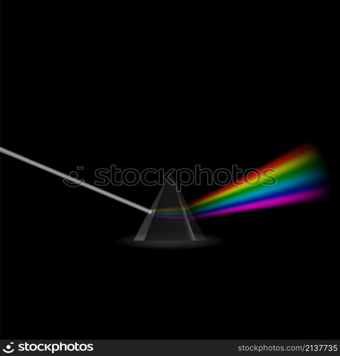 Transparent Prism. Colorful Light Rays. Ray Rainbow Spectrum Dispersion. Optical Effect in Triangle Glass. Educational Physics Refraction. Laser Show.. Colorful Light Rays. Rainbow Spectrum Dispersion in Prism. Optical Effect in Triangle. Educational Physics Refraction.