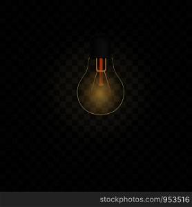 Transparent realistic light bulb for christmas tree on abstract background