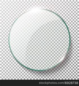 Transparent Round Circle Vector Realistic Illustration. Background Glass Circle. Transparent Round Circle Vector Realistic Illustration. Glass Plate Mock Up Or Plastic Banner.
