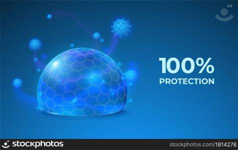 Transparent shield. Abstract protect sphere, safety global energy field. Protective antiviral bubble, 3d force recent dome vector background. Illustration transparent antiviral shield, bubble sphere. Transparent shield. Abstract protect sphere, safety global energy field. Protective antiviral bubble, 3d force recent dome vector background