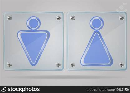 transparent sign man and women toilets on the plate vector illustration isolated on gray background