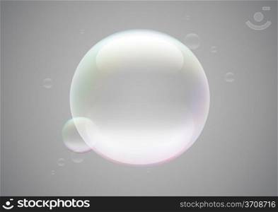 Transparent soap bubble frame on grey background