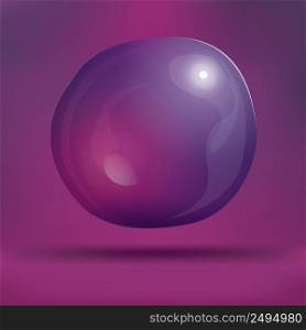 Transparent Soap Bubble on Purple Background. Vector Illustration. Water Bubble on Blur Background with Shadow and Copy Space