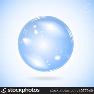 Transparent soap bubble. Vector realistic illustration on blue background