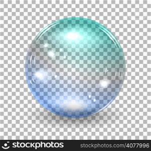 Transparent soap bubble. Vector realistic illustration on checkered background