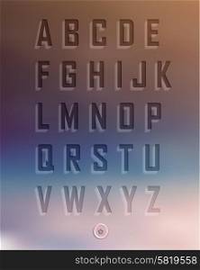 Transparent three-dimensional alphabet set on blur background.