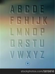 Transparent three-dimensional alphabet set on blur background.