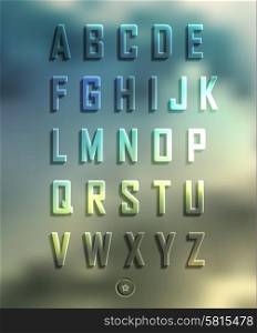 Transparent three-dimensional alphabet set on blur background.. Transparent three-dimensional alphabet set