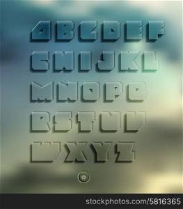 Transparent three-dimensional alphabet set on blur background.. Transparent three-dimensional alphabet set