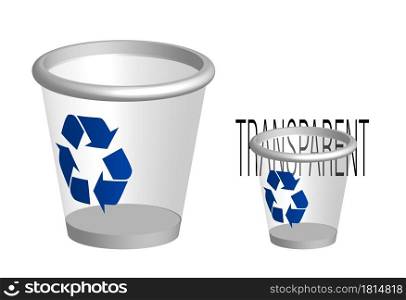 Transparent trash can icon with a recycle sign. Caring for the environment. Isolated vector on white background