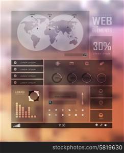 Transparent web site, business Infographics, plat elements on blur landscape can be used for workflow layout, banner, step up options, number options, web template