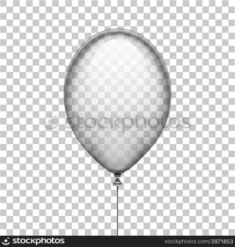 Transparent white rubber balloon isolated on checkered background vector illustration. Transparent balloon for holiday and party. Transparent white rubber balloon isolated on checkered background vector illustration