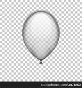 Transparent white rubber balloon isolated on checkered background vector illustration. Transparent balloon for holiday and party. Transparent white rubber balloon isolated on checkered background vector illustration