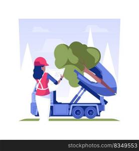 Transplanting trees isolated concept vector illustration. Professional landscape designer controls moving of trees, making a garden, exterior works, planting process vector concept.. Transplanting trees isolated concept vector illustration.