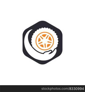 Transport care vector logo design. Tire and hand vector icon. 