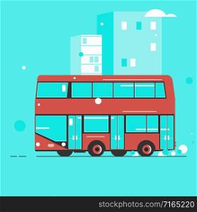 Transport concept. A simplified illustration of a double decker with a city background. Flat vector.